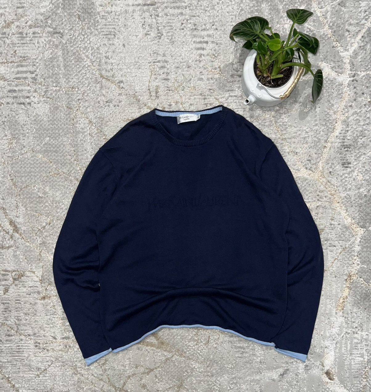 Vintage × Yves Saint Laurent YVES SAINT LAURENT BIG LOGO VINTAGE 90S KNIT SWEATER Size US L / EU 52-54 / 3 - 1 Thumbnail