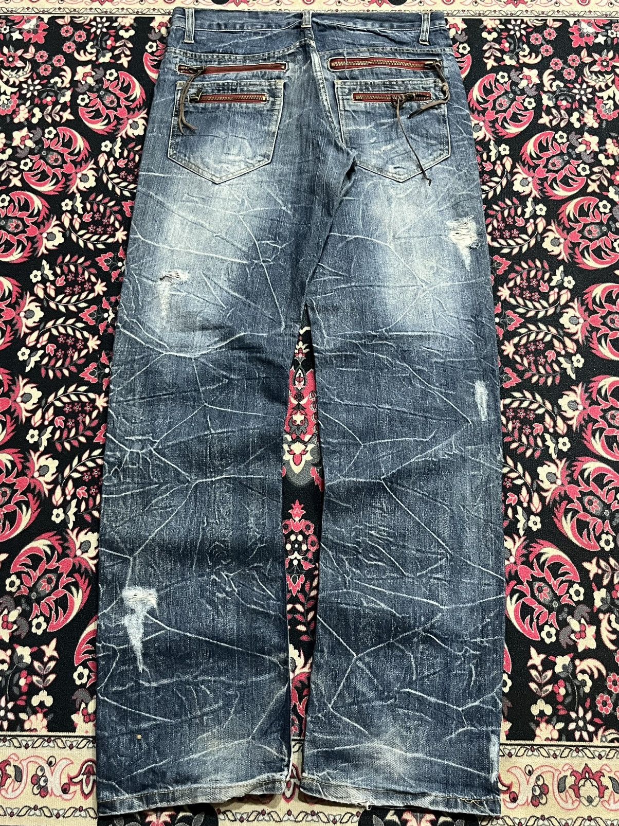 Hysteric Glamour Japanese Brand Tartan Patches Pocket Studded Crack Blue Jean Size US 31 - 2 Thumbnail