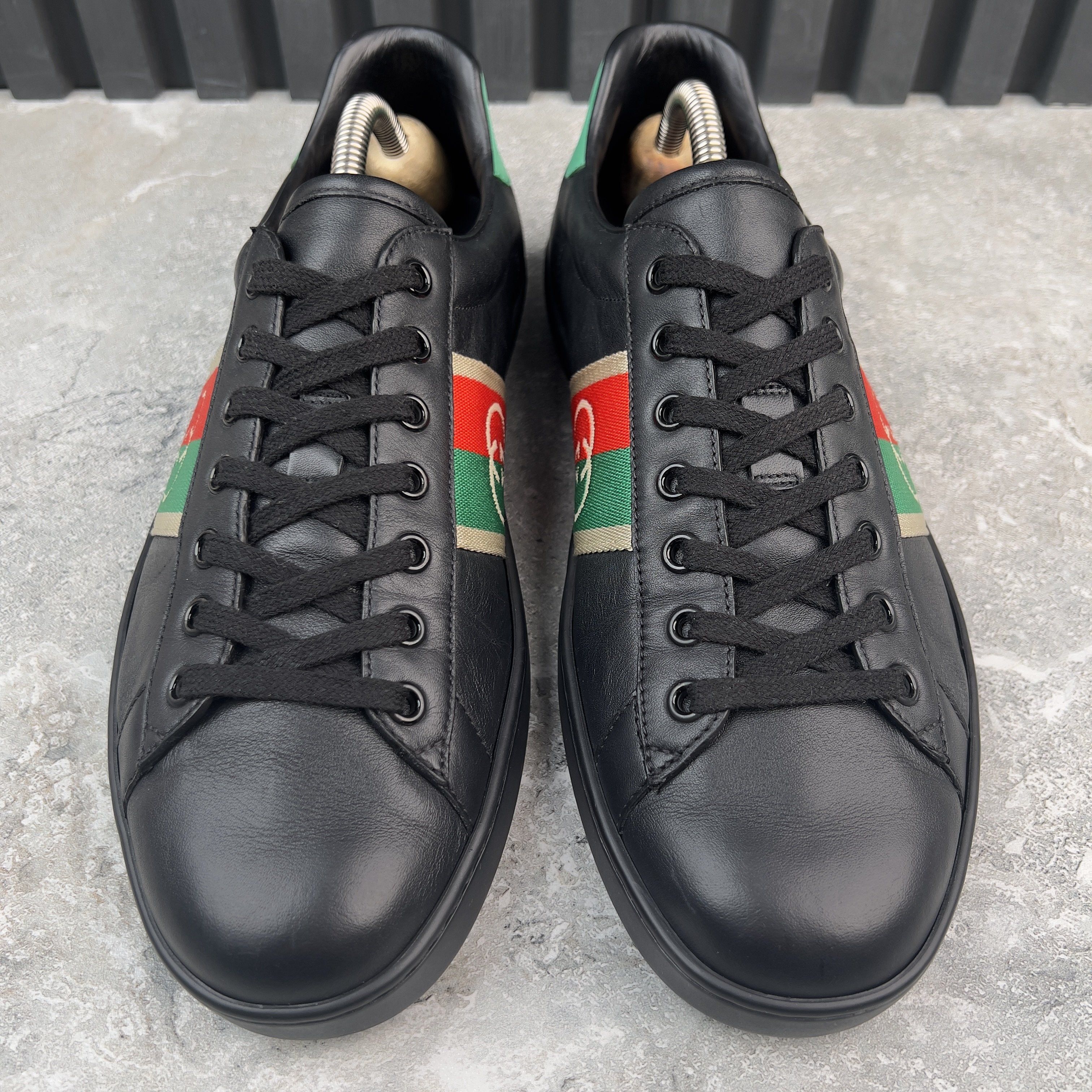 Gucci Ace Web Interlocking GG Logo Sneakers Black Leather Size US 8.5 / EU 41-42 - 3 Thumbnail