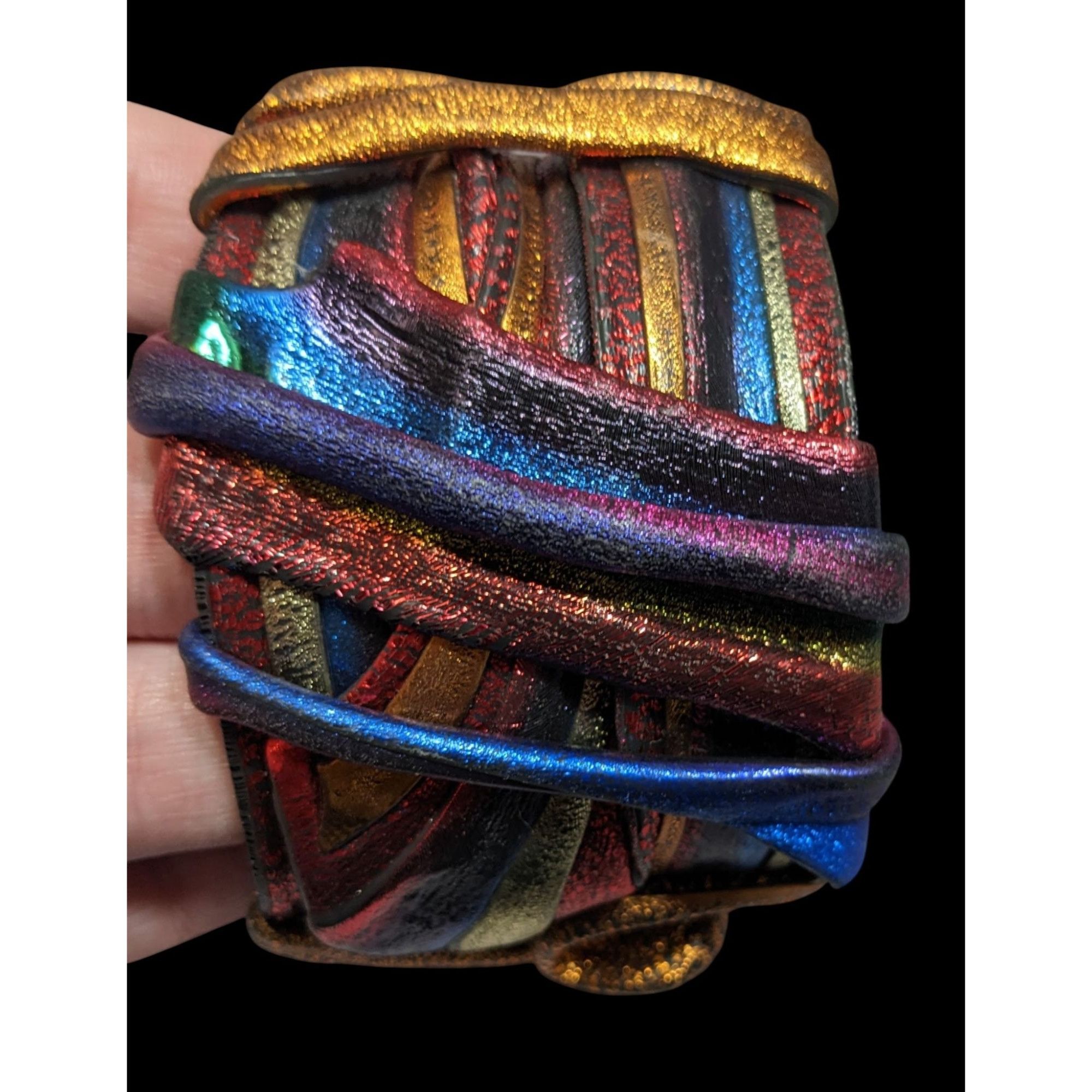 Handmade Handcrafted Metallic Rainbow Swirl Artisan Cuff Bracelet Wea Size ONE SIZE - 5 Thumbnail