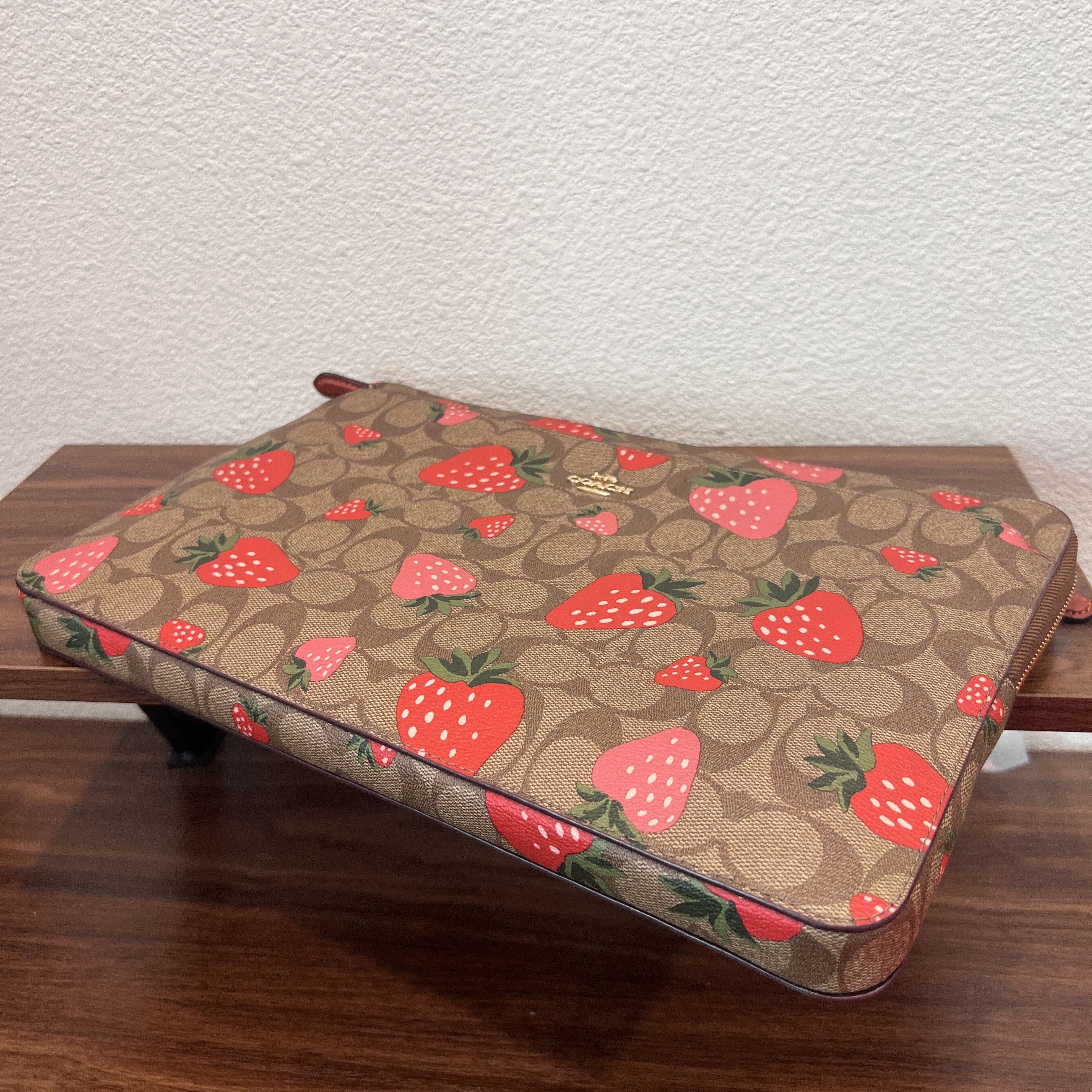 Coach Laptop Sleeve In Signature Canvas With Wild Strawberry outlet Print