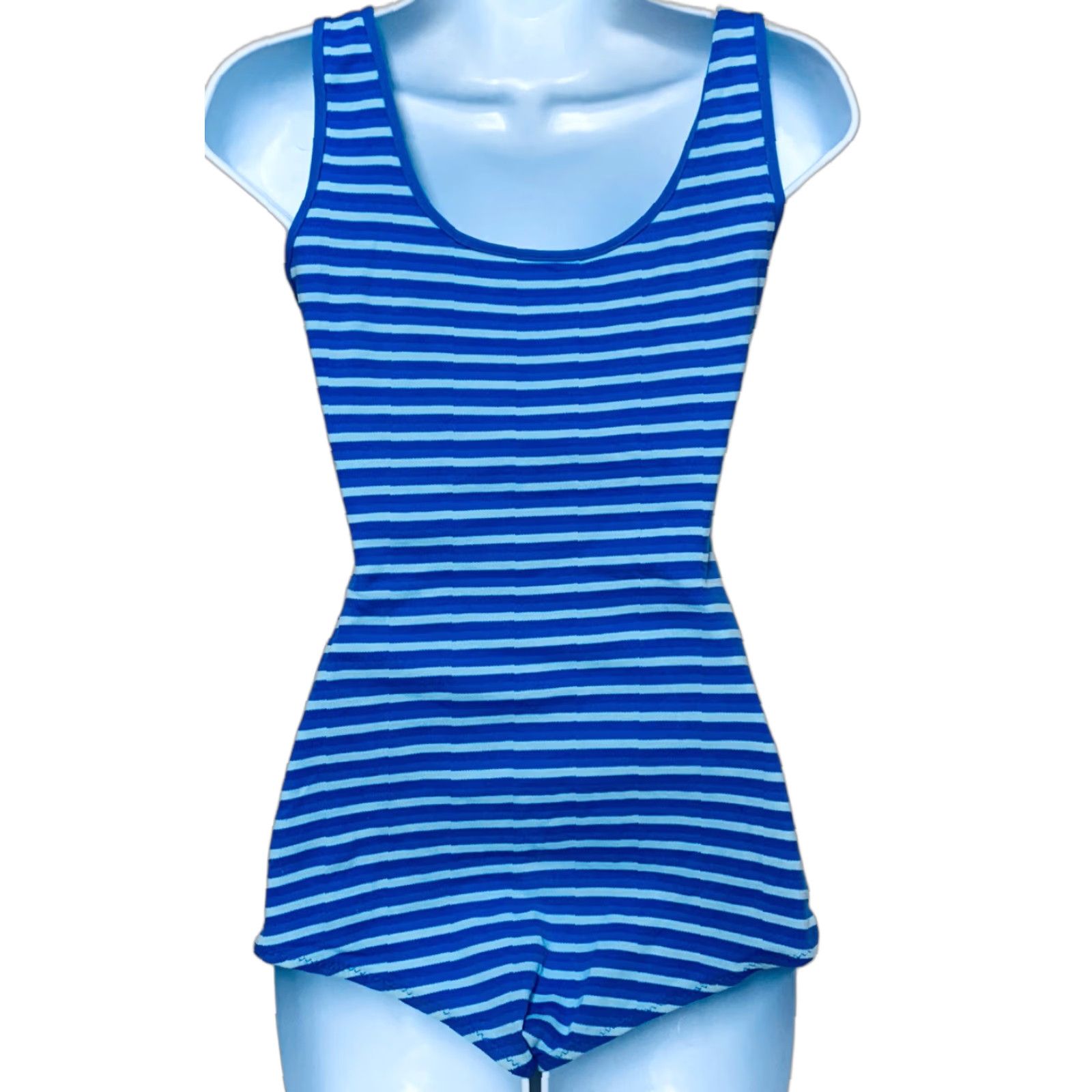 Vintage VINTAGE Magic Lady Swimsuit Body Suit Blue Stripe 100% Nylon Stretch L/XL Womens Men? Size L / US 10 / IT 46 - 1 Thumbnail