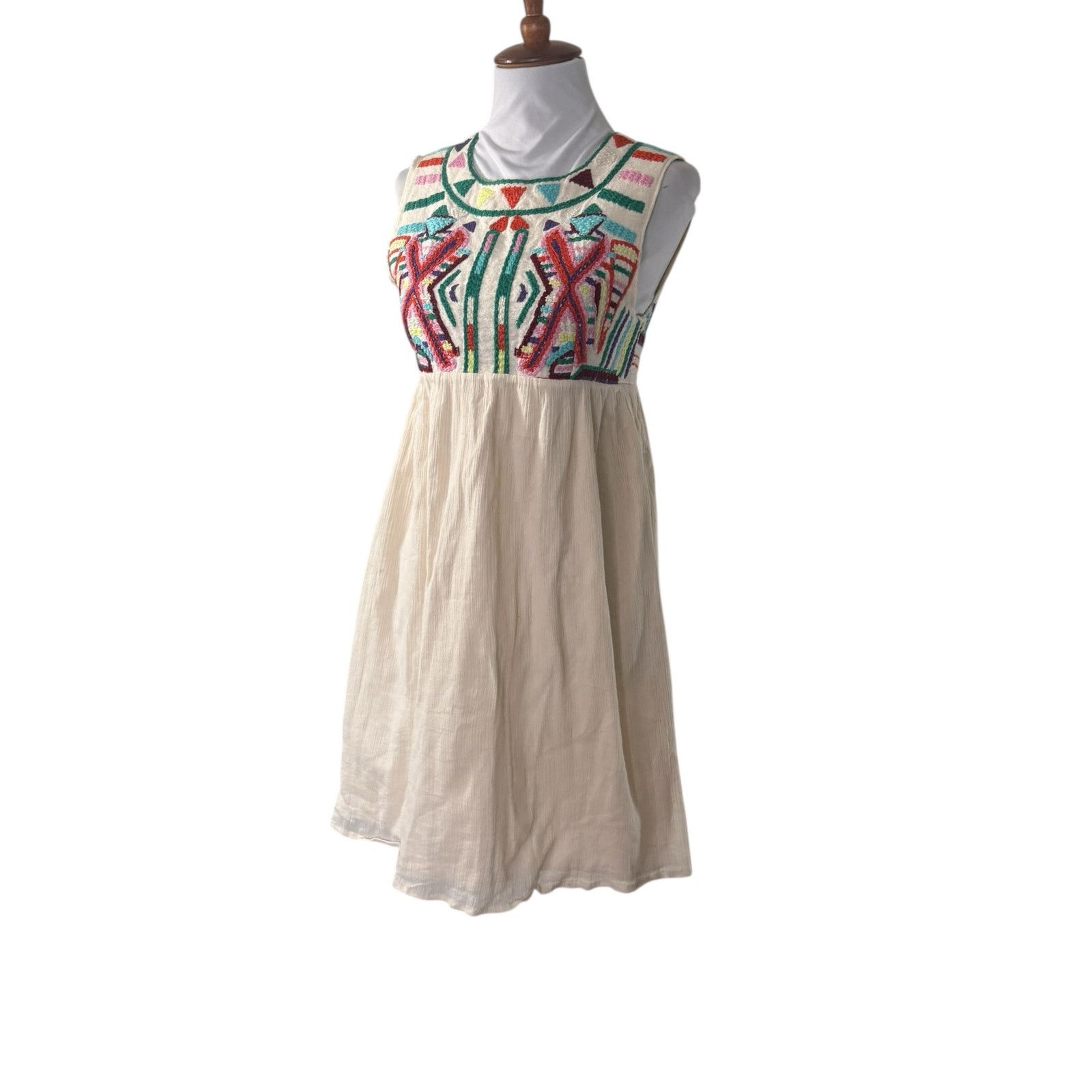 Anthropologie Anthropologie by Gryphon Embroidered Cream Mini Dress XS/S Size S / US 4 / IT 40 - 3 Thumbnail