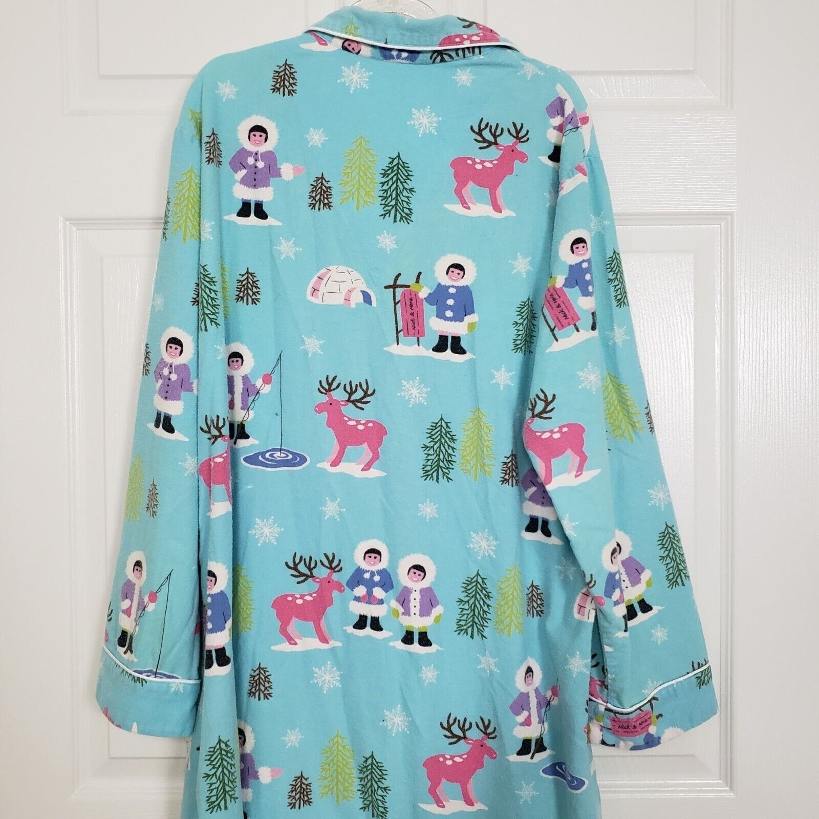 Designer Nick & Nora Eskimo Flannel Sleep Shirt Womens Size XXL Blue Size XXL / US 16-18 / IT 52-54 - 7 Thumbnail