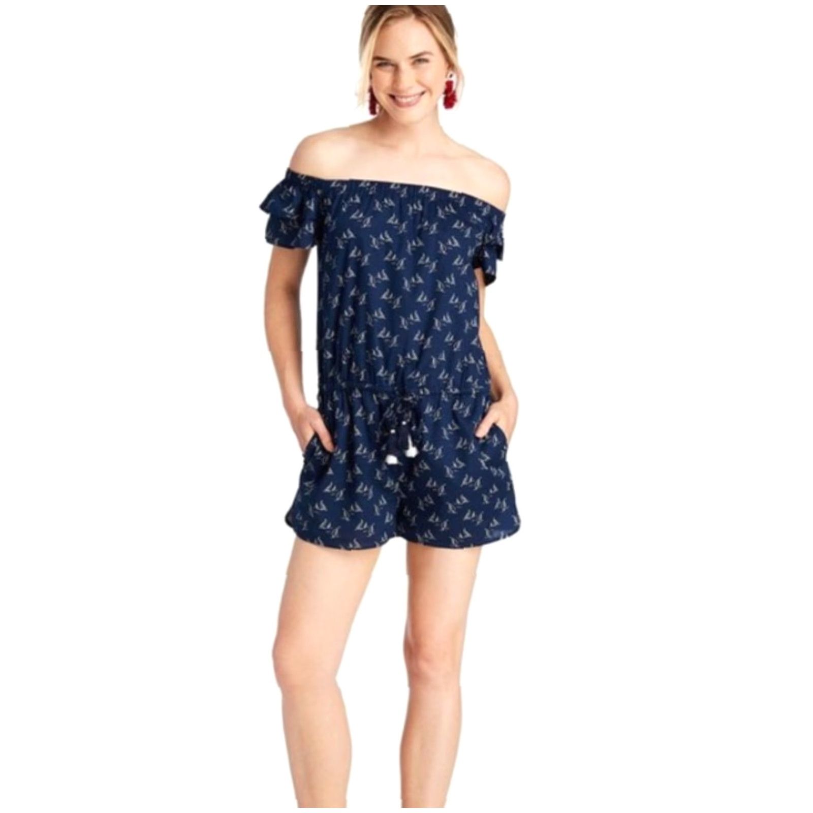 Vineyard Vines **Vineyard Vines Womens Navy Cotton Off Shoulder Sailboat Romper XL** User: **Vineyard Vines Women's Navy Cotton Off-Shoulder Sailboat Romper XL** Size 40" / US 18 - 2 Thumbnail