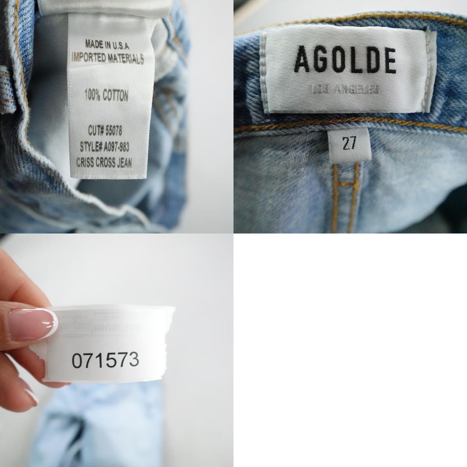 Agolde AGOLDE Jeans Womens 27 Blue Denim Light Wash High Rise Button Fly Criss Cross Size 27" / US 4 / IT 40 - 9 Thumbnail