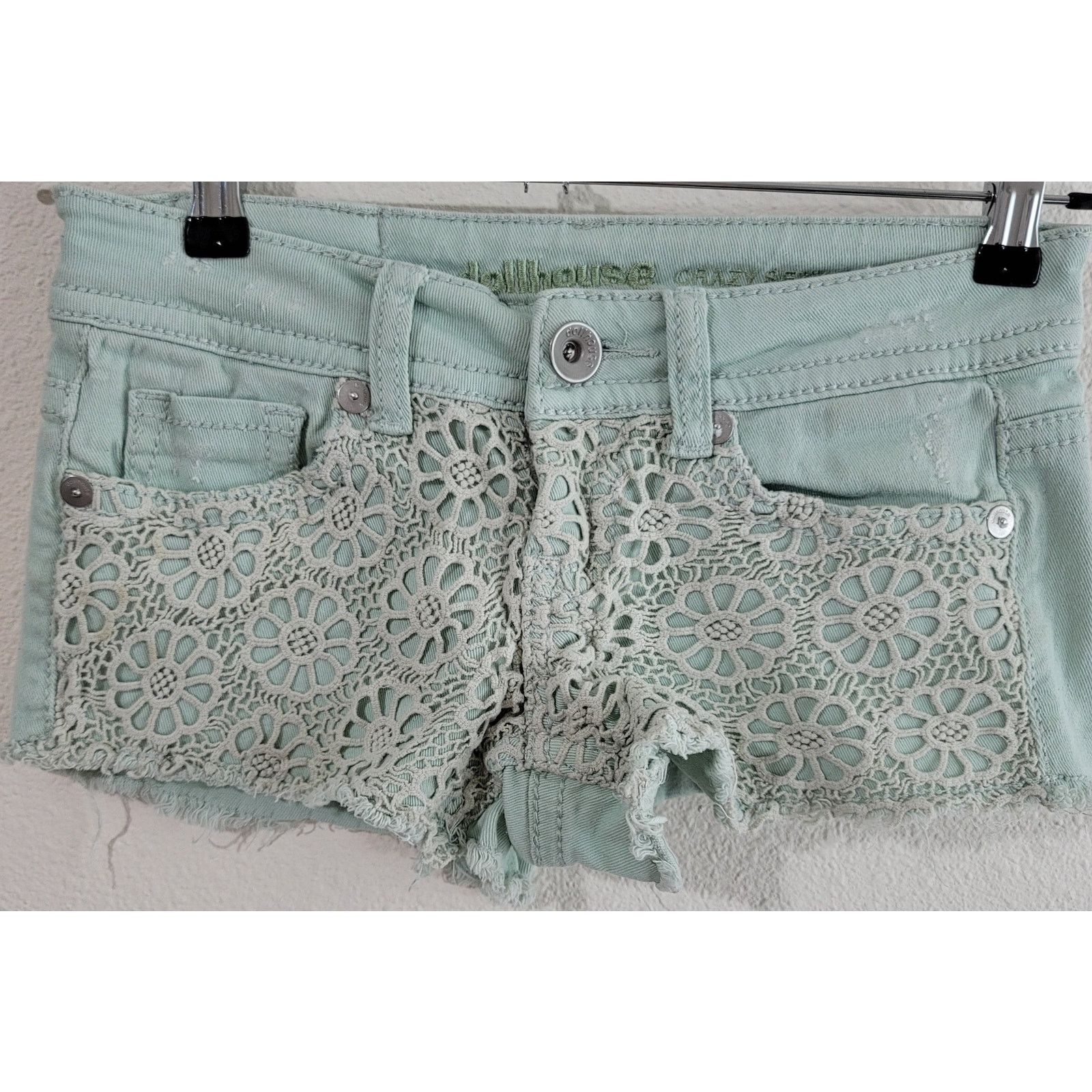 Other Dollhouse Crazy Sexy Cool Mint Green Crochet Denim Shorts 3 Size 28" / US 6 / IT 42 - 1 Thumbnail
