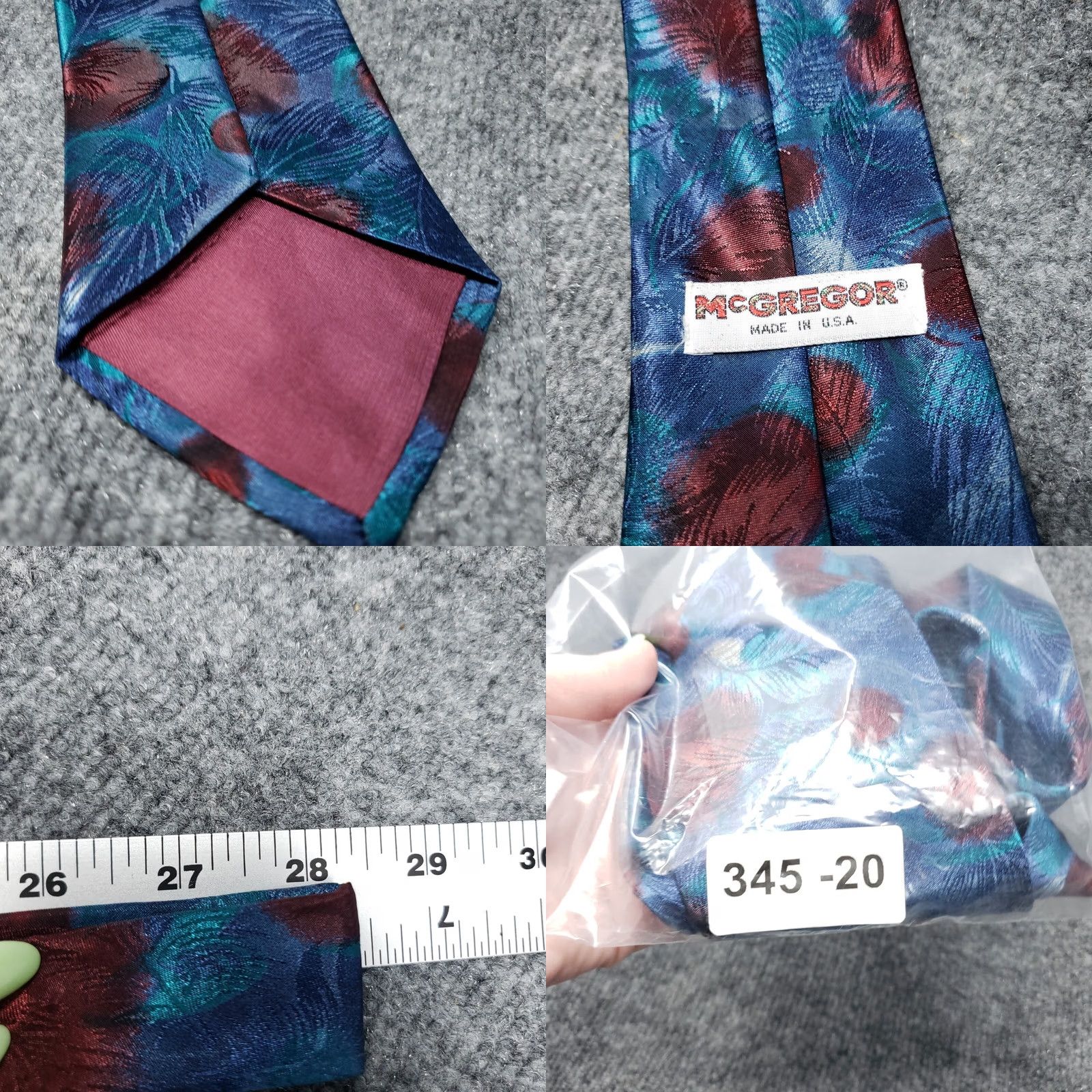McGregor VINTAGE McGregor Tie Mens Blue Leaves Textured Necktie Designer USA Size ONE SIZE - 8 Thumbnail