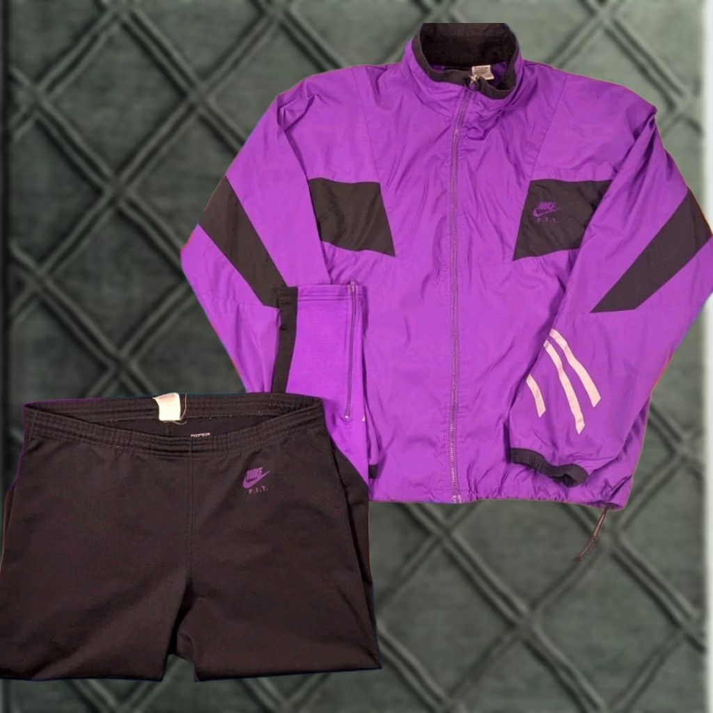 Nike VINTAGE Nike Tracksuit Jacket + Pants Full Zip Large Purple 90s Mens Size 42R - 1 Thumbnail