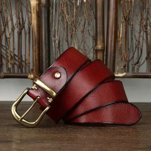 Genuine Leather × Japanese Brand 3.8CM High Quality Jean Brass Buckle Belt Size ONE SIZE - 3 Thumbnail