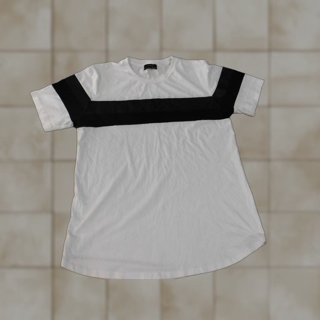 Zara Zara Mens Shirt XL White Stretch Striped City T-Shirt Casual Crew Neck Short Sleeve Cotton Knit Size US XL / EU 56 / 4 - 1 Thumbnail