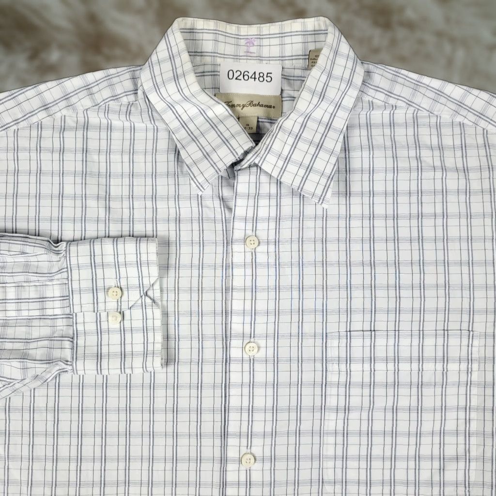 Tommy Bahama Tommy Bahama Dress Shirt Mens 16 White Plaid Long Sleeve Button Up 100% Cotton Regular Size 42R - 1 Thumbnail