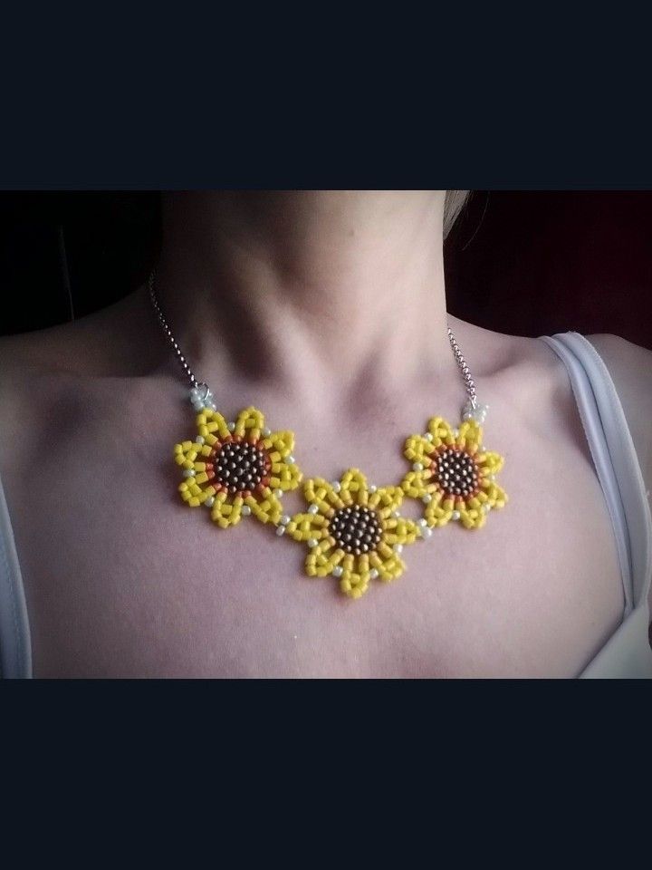 Handmade Necklace Sunflower Beaded Boho style Elegant Size ONE SIZE - 3 Thumbnail