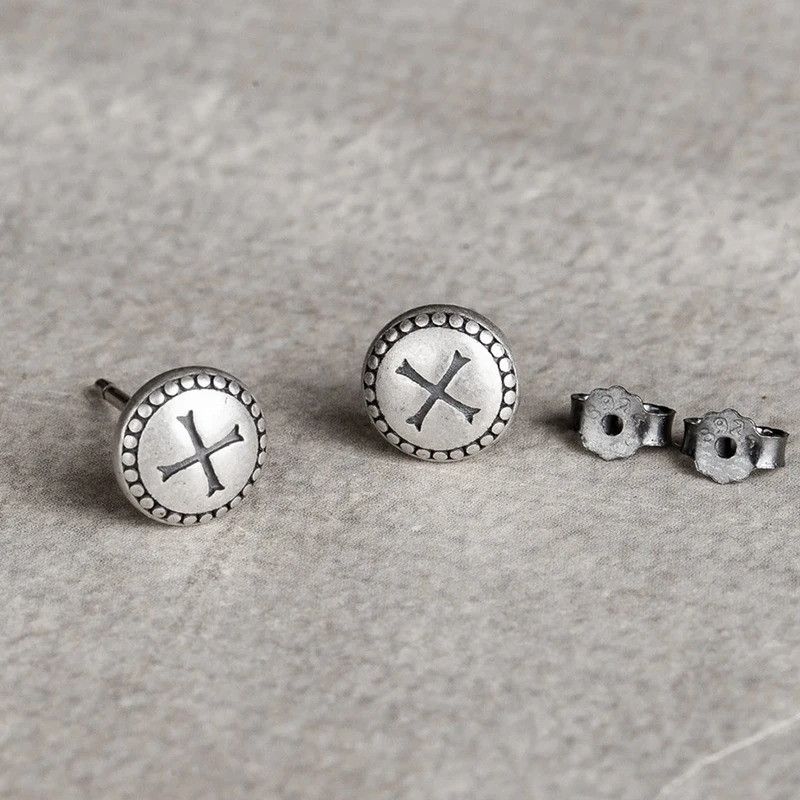 Jewelry Buttons Cross Stud Earrings 925 Sterling Silver Ear Gift Size ONE SIZE - 5 Thumbnail