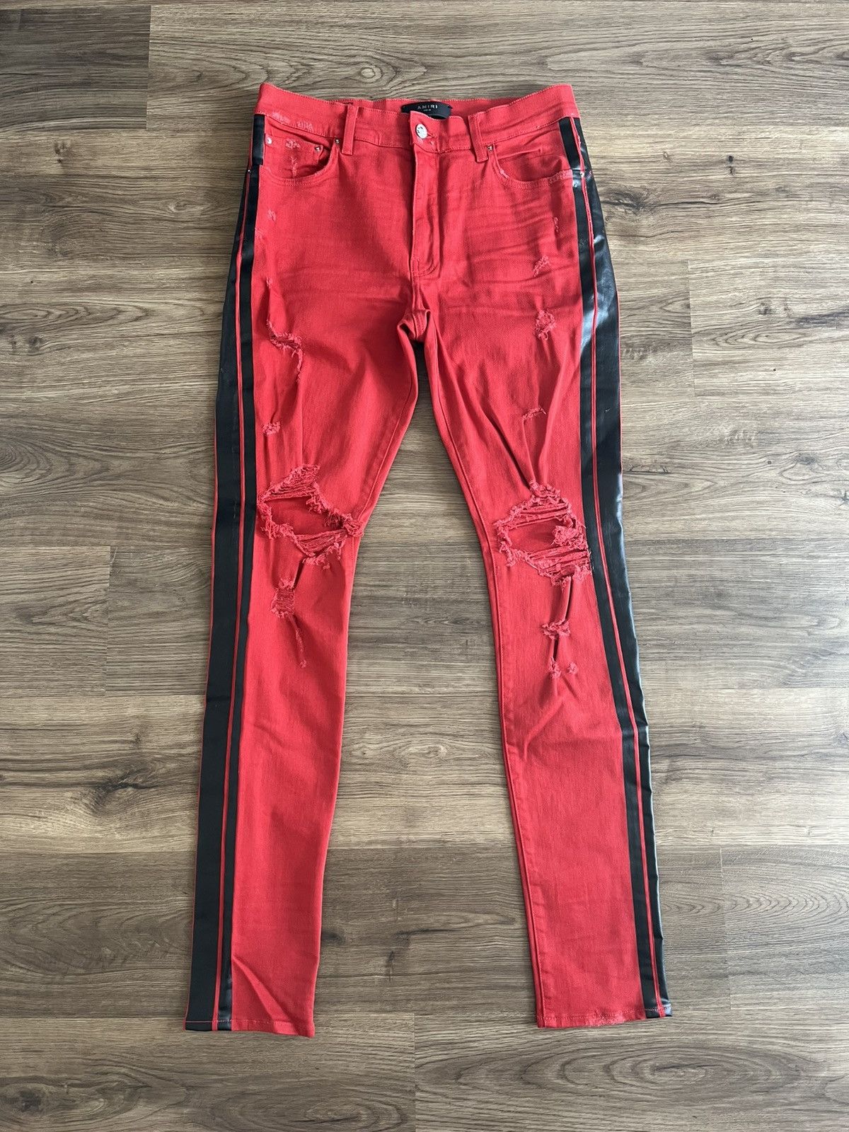 Amiri Amiri Track Stripe Thrasher Skinny Jeans Red Size 33 Size US 33 - 1 Thumbnail
