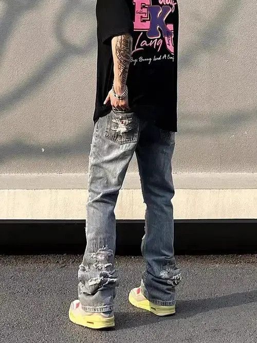 Japanese Brand VIBE Street hip hop grunge ripped embroidered jeans Size US 32 / EU 48 - 3 Thumbnail