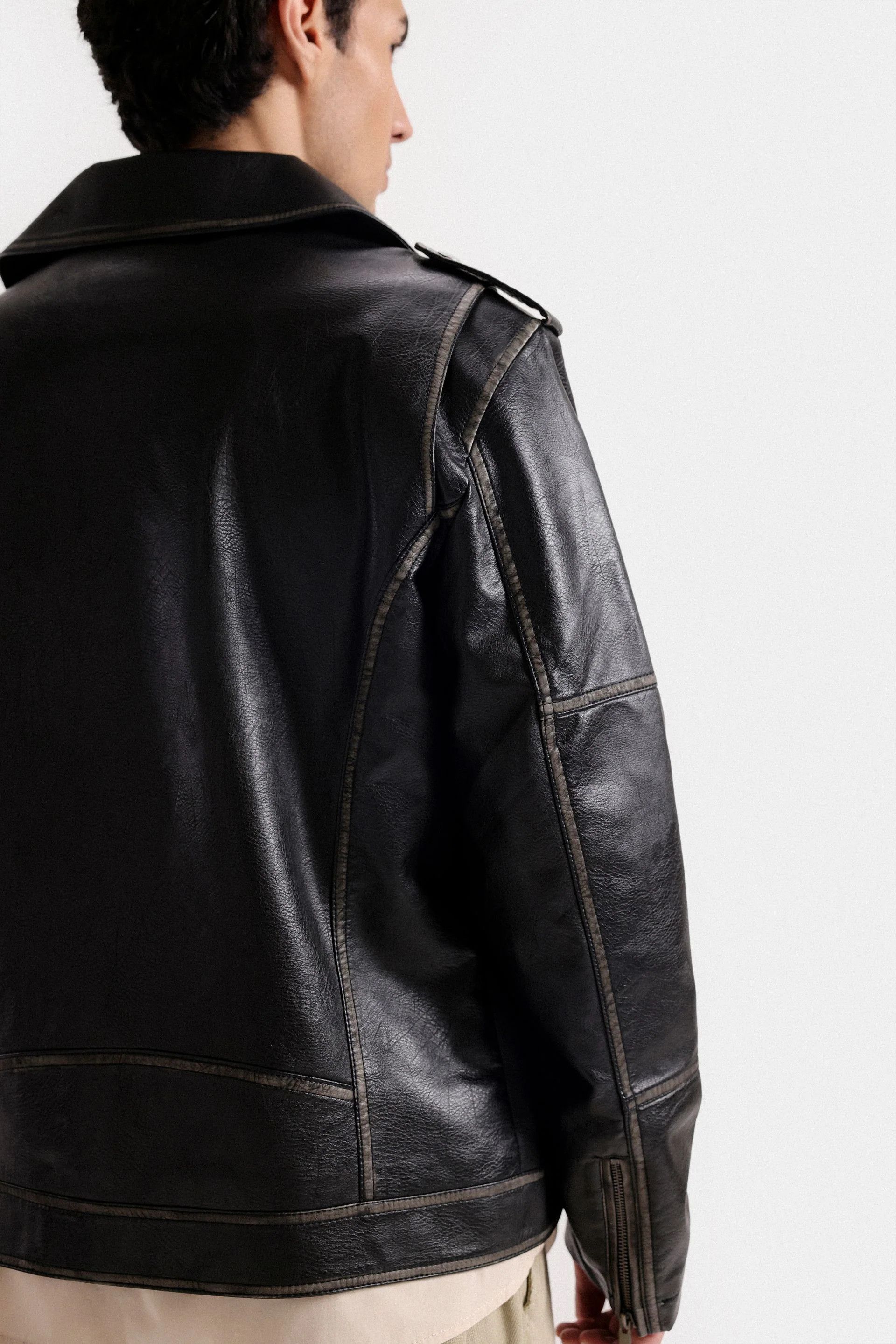 Other Men’s Black Faux Leather Biker Jacket Zip Up Size US XL / EU 56 / 4 - 5 Thumbnail