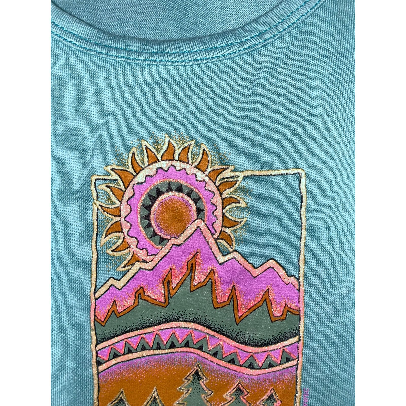 Vintage Womens Vintage Montana Shirt Mountan Teal Tee Top 90s Large Size L / US 10 / IT 46 - 3 Thumbnail