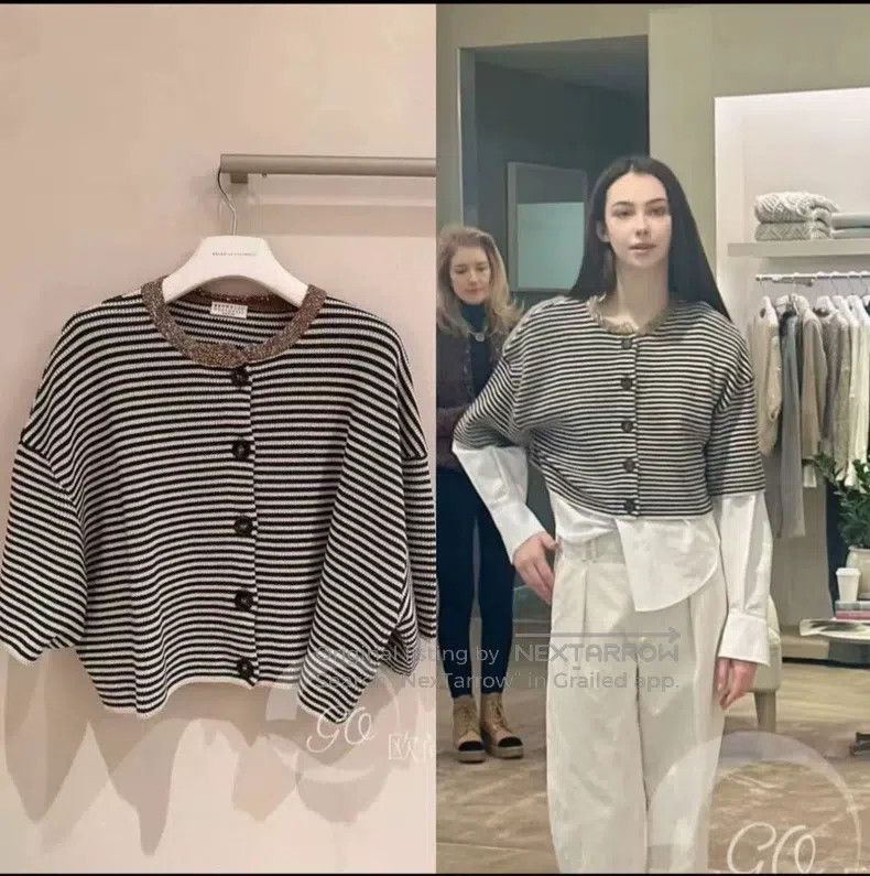 Brunello Cucinelli Brunello Cucinelli 25 Striped Collar Sequin Open Cardigan Size S / US 4 / IT 40 - 7 Thumbnail