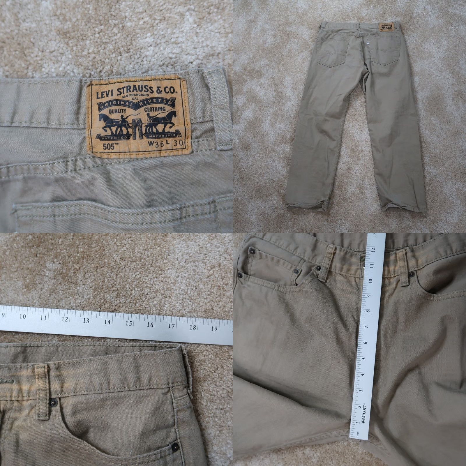 Levi's Levi's 505 Regular Fit Jeans Men 36x30 Beige Denim Straight Size US 36 / EU 52 - 8 Thumbnail