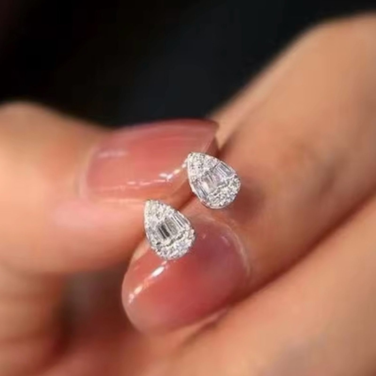 Other Delicate Water Drop Shaped Cz Stud Earrings Size ONE SIZE - 1 Thumbnail