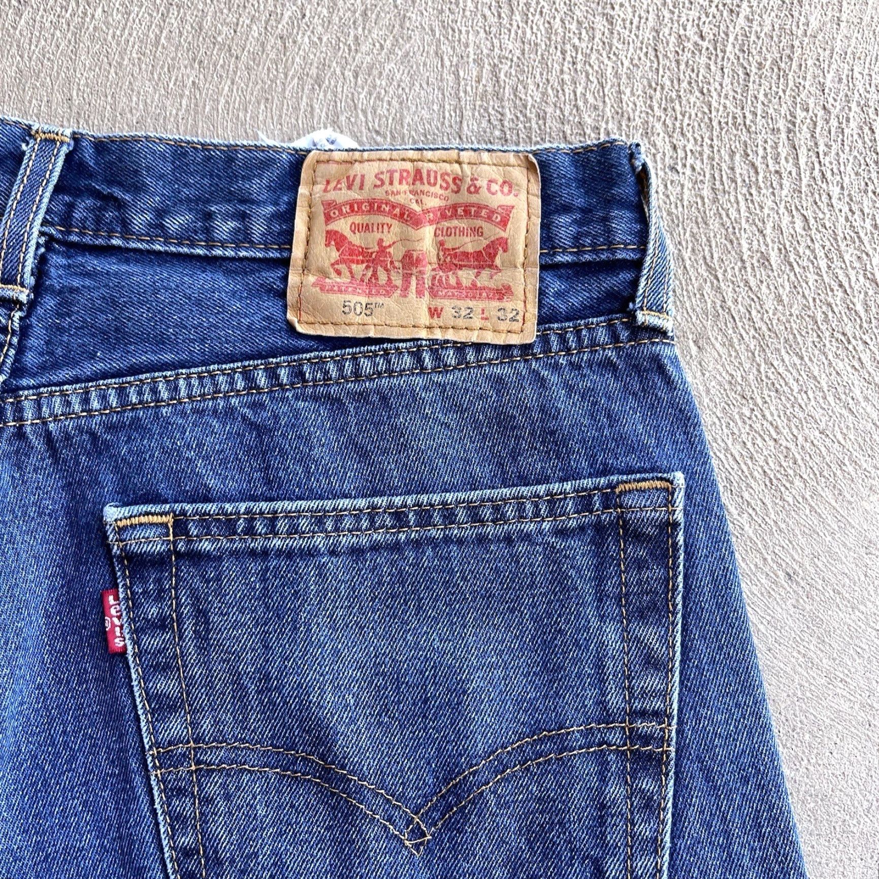 Levi's Levi's 505 Jeans Men 32x30 Blue Denim Dark Wash Solid Straight Zip Regular Inseam 30 Embroidered Logo Size US 32 / EU 48 - 7 Thumbnail