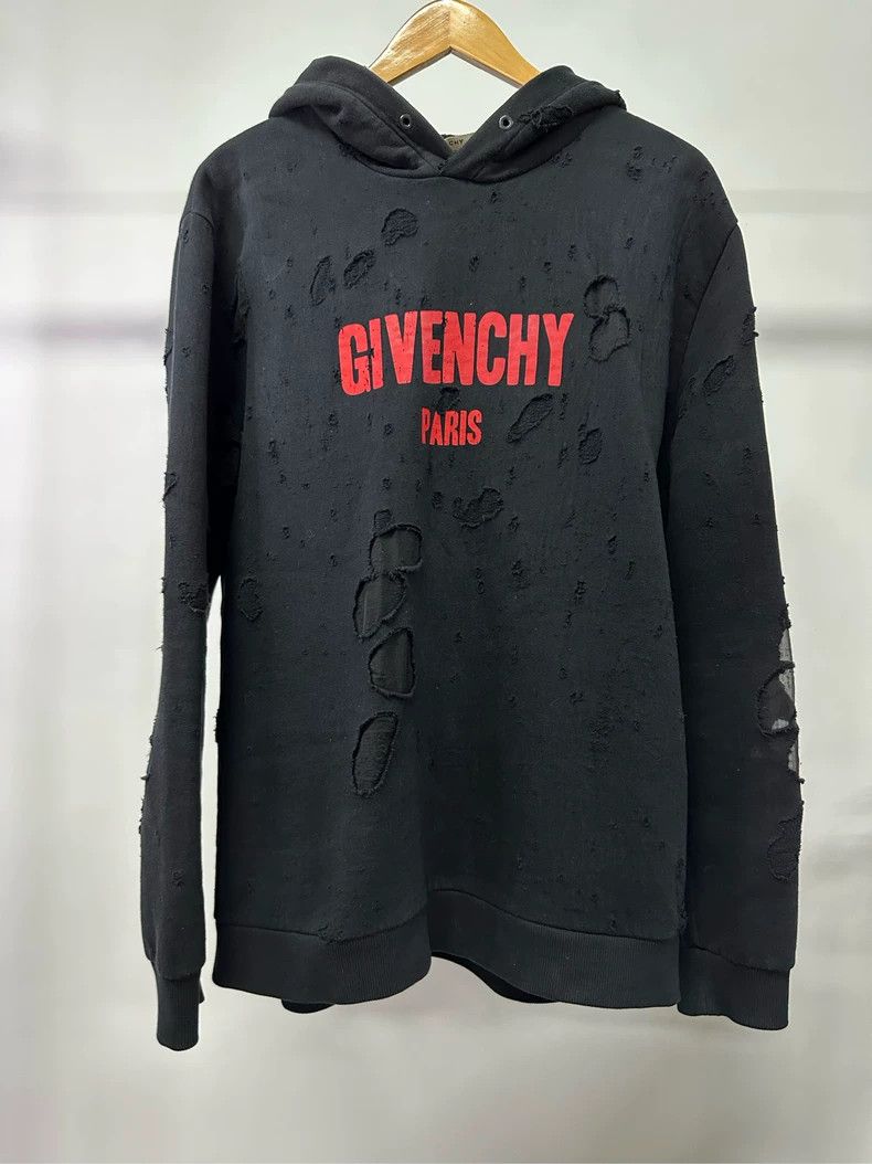 Givenchy Givenchy Red Letter Burnt-Out Destructive Hoodie Size US XL / EU 56 / 4 - 1 Thumbnail