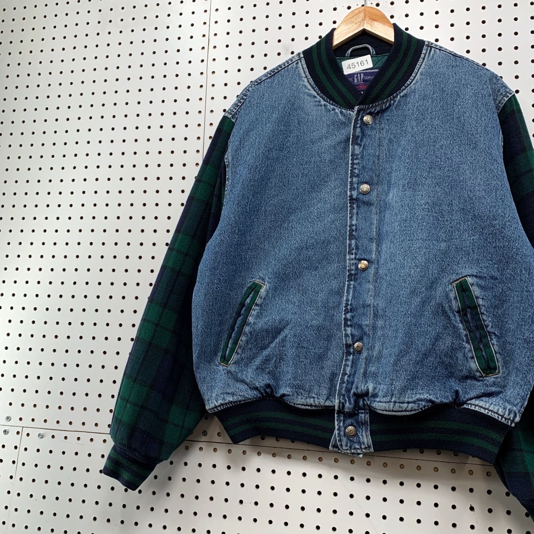 Gap VINTAGE GAP Denim Bomber Jacket Men L Blue Plaid 90s Wool Sleeves Premium Size US L / EU 52-54 / 3 - 3 Thumbnail