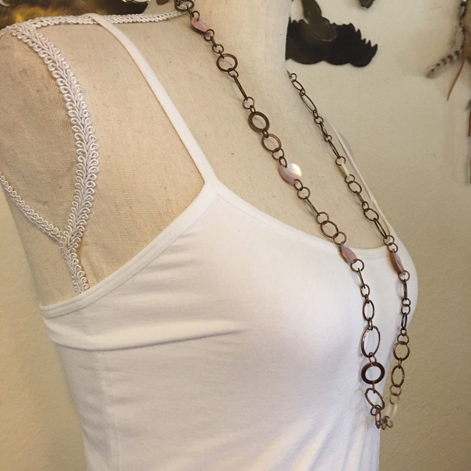 Vintage Vintage copper tone links mother of pearl necklace Size ONE SIZE - 2 Thumbnail