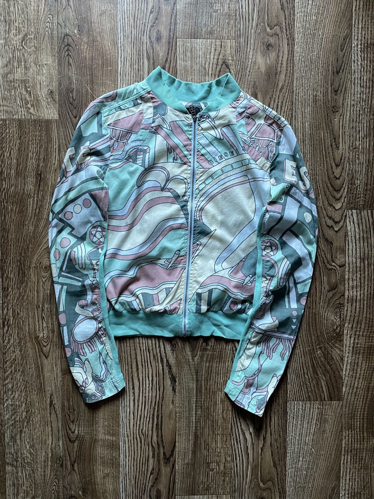 Diesel Diesel Y2K Cropped Bomber Jacket Vintage Abstract Print Sz M Size M / US 6-8 / IT 42-44 - 1 Thumbnail