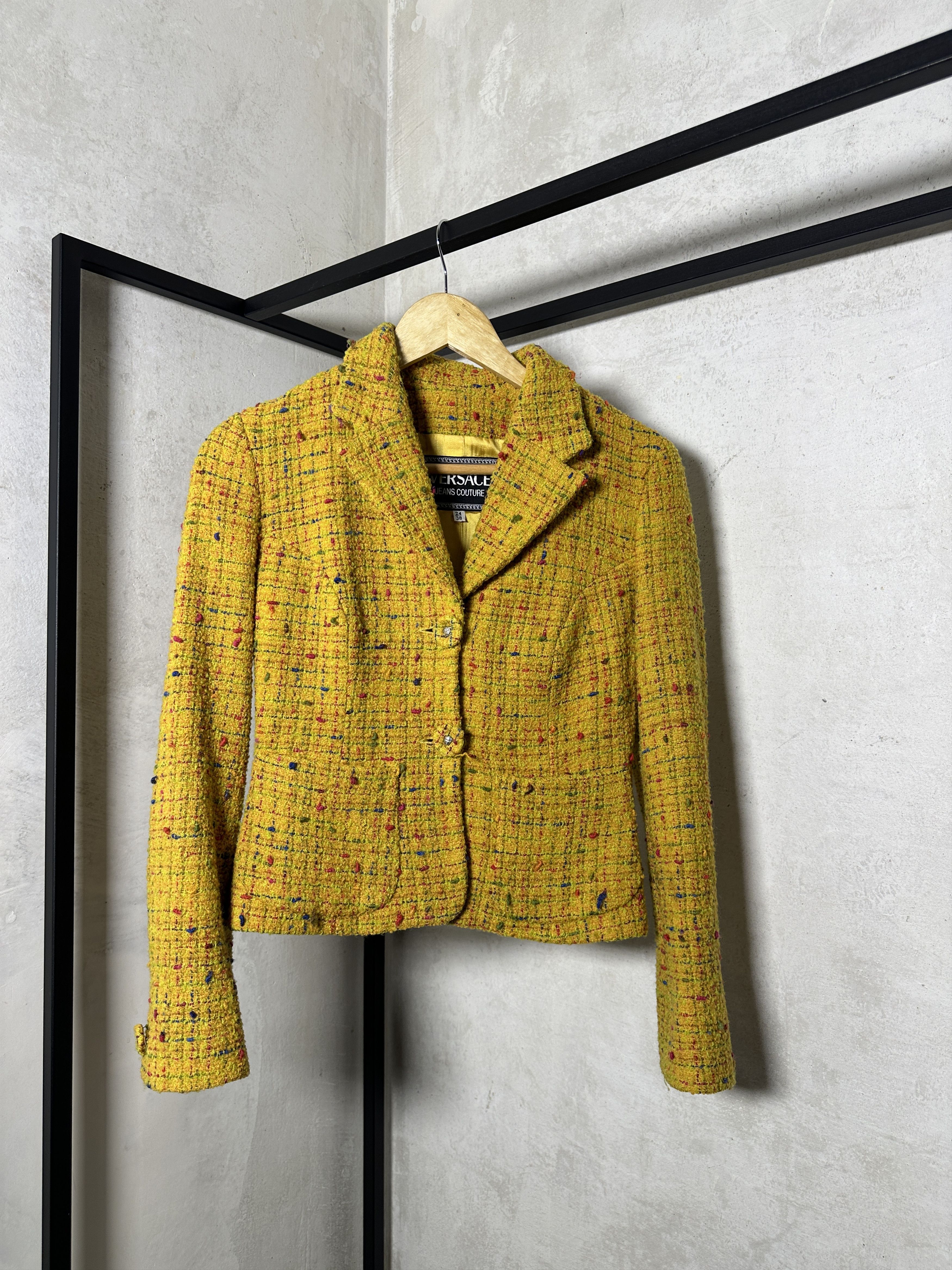 Versace VERSACE Jeans Couture Yellow Tweed Medusa Button Jacket Size S / US 4 / IT 40 - 4 Thumbnail