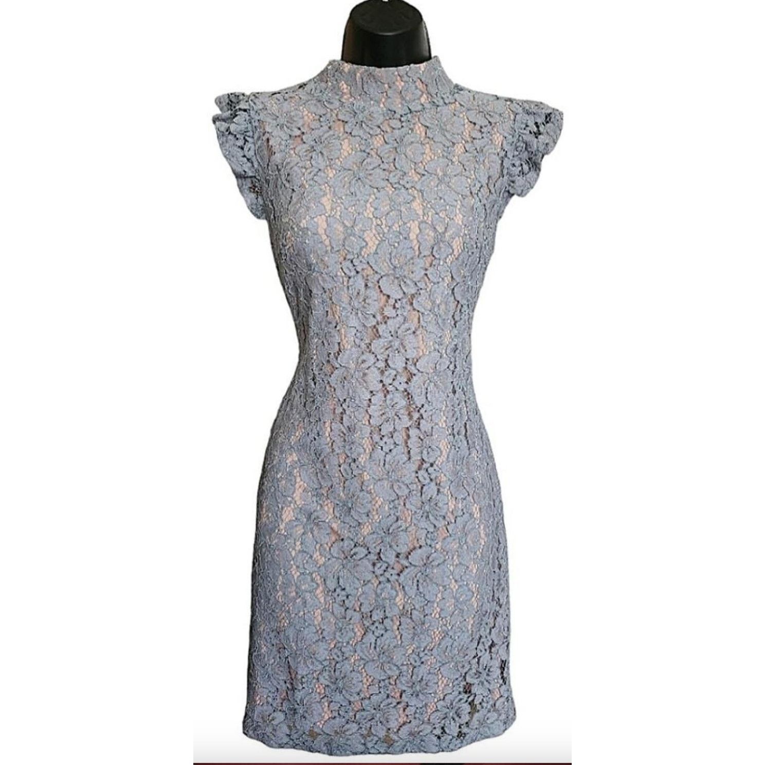 Elie Tahari Tahari Blue Lace Sheath Dress 6 S Small Ruffle Cap Sleeve Size M / US 6-8 / IT 42-44 - 1 Thumbnail