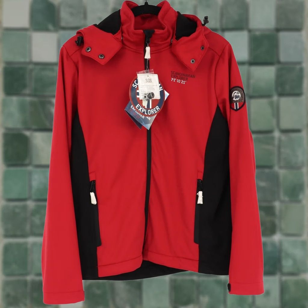 Vintage SCANDINAVIAN EXPLORER Jacket Unisex Adults XS Red Softshell Hooded Windbreaker Coat 2 In 1 Zip Pockets NWT Size XS / US 0-2 / IT 36-38 - 1 Thumbnail