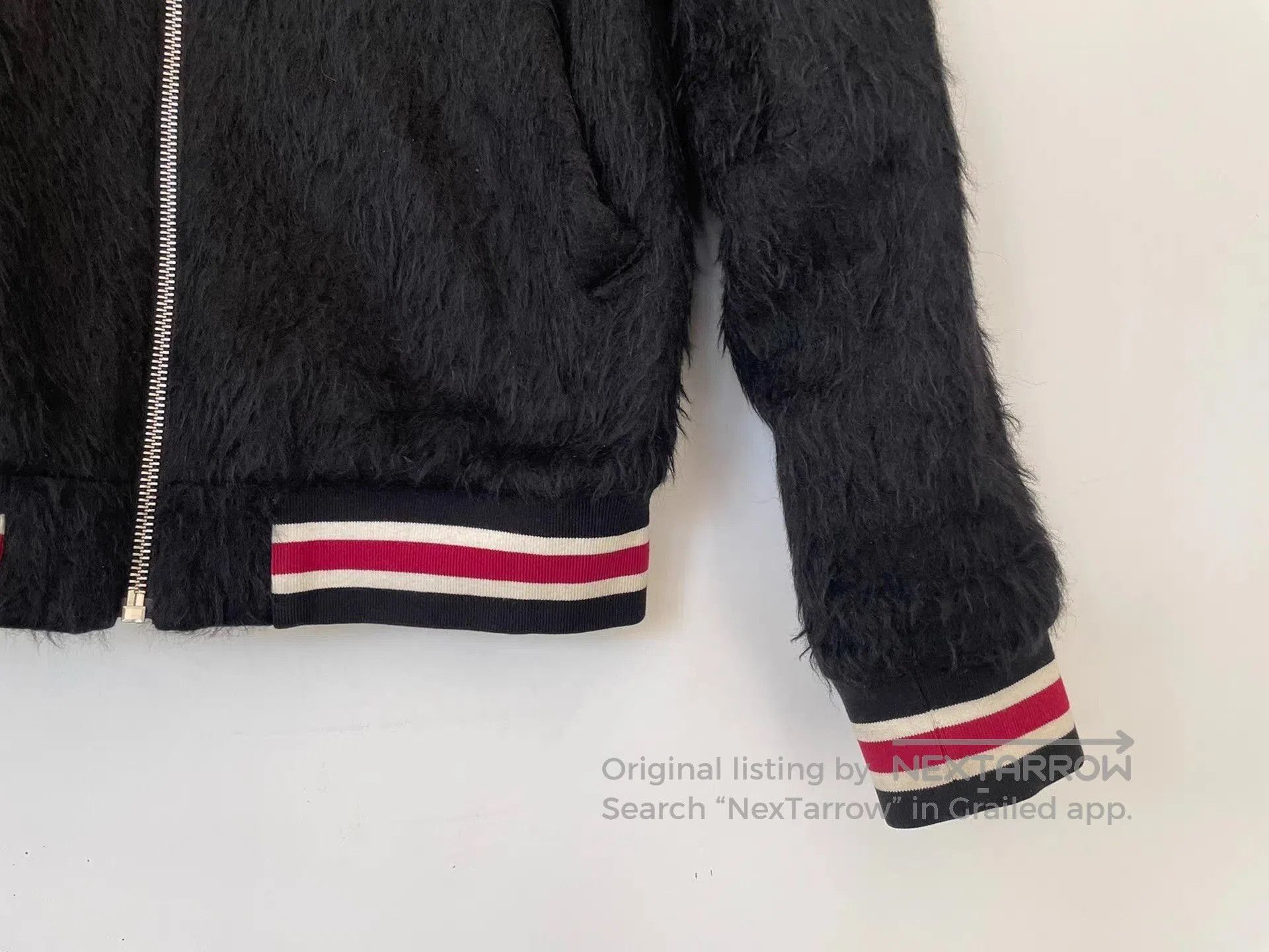 Moschino Black Fuzzy er Jacket with Striped Trim. Size US M / EU 48-50 / 2 - 5 Thumbnail