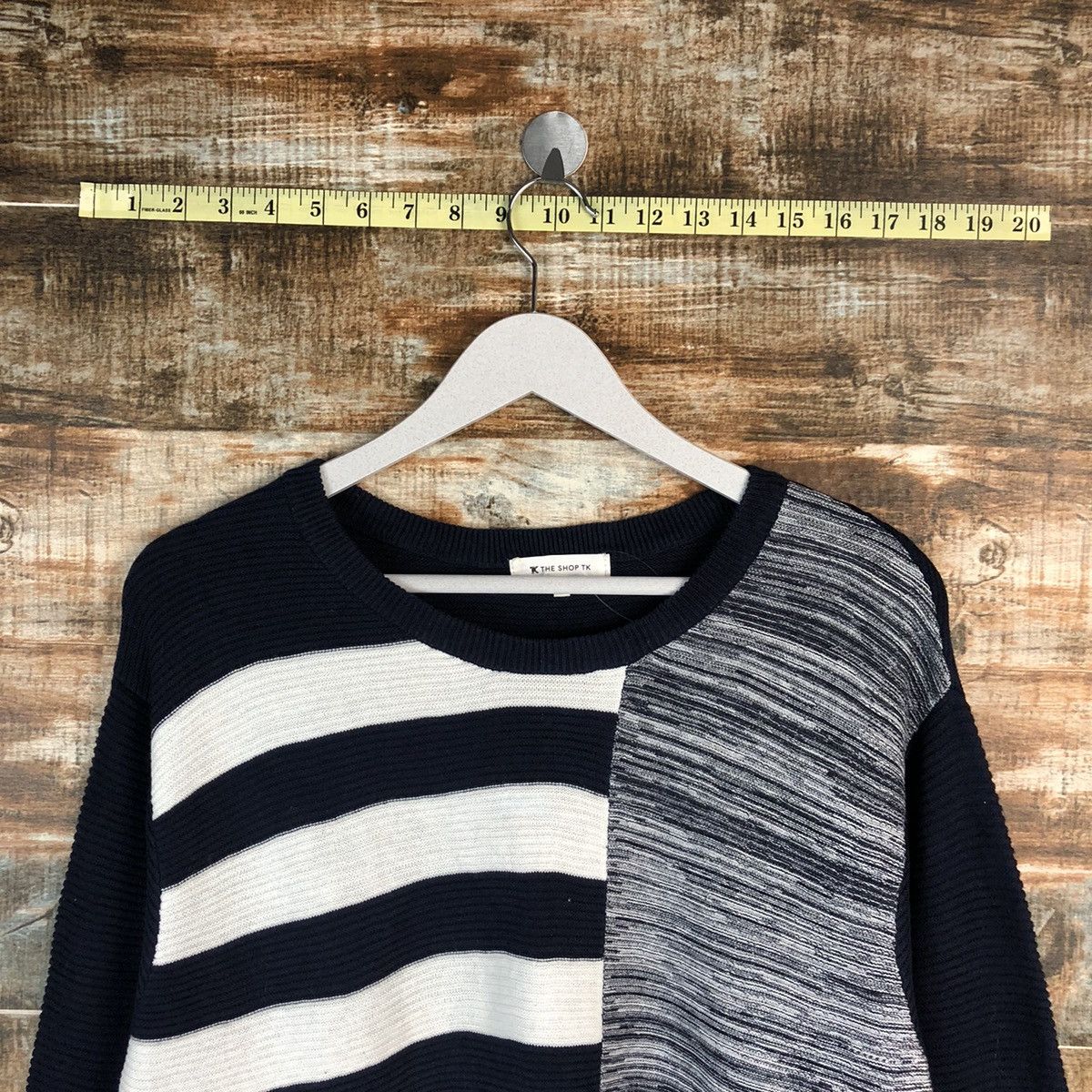 Homespun Knitwear × Japanese Brand The TK Shop Grey patchwork design Knitwear #A1540 Size US M / EU 48-50 / 2 - 4 Thumbnail