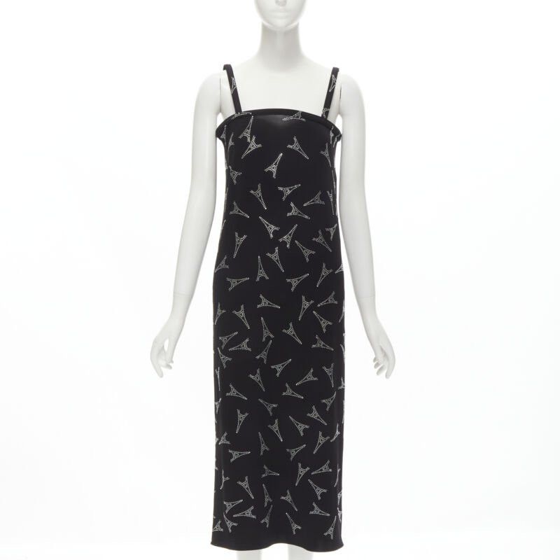 new BALENCIAGA Demna 2019 Runway Eiffel Tower crystal boned bust dress FR36 S