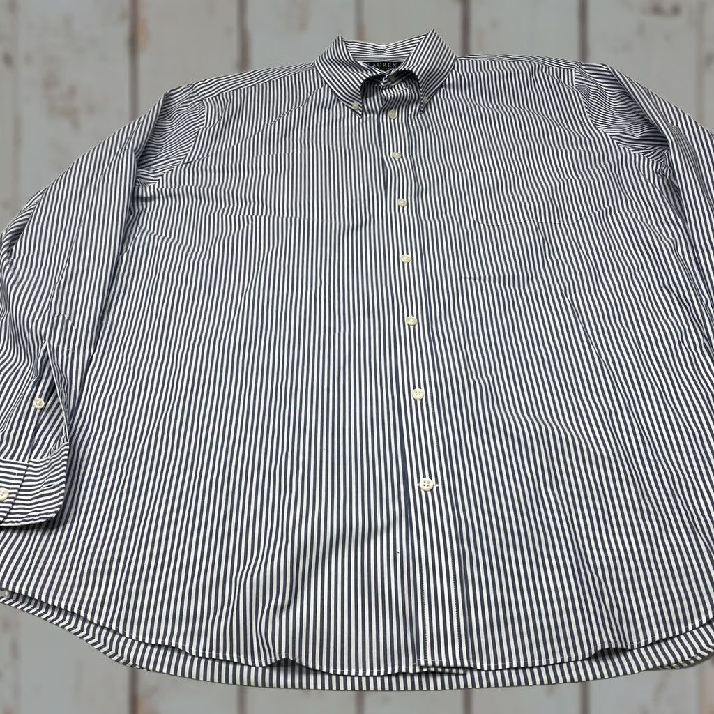 Ralph Lauren VINTAGE Ralph Lauren Shirt Mens 18 Gray White Striped Button Up Long Sleeve Stretch 7850 Size US XXL / EU 58 / 5 - 1 Thumbnail