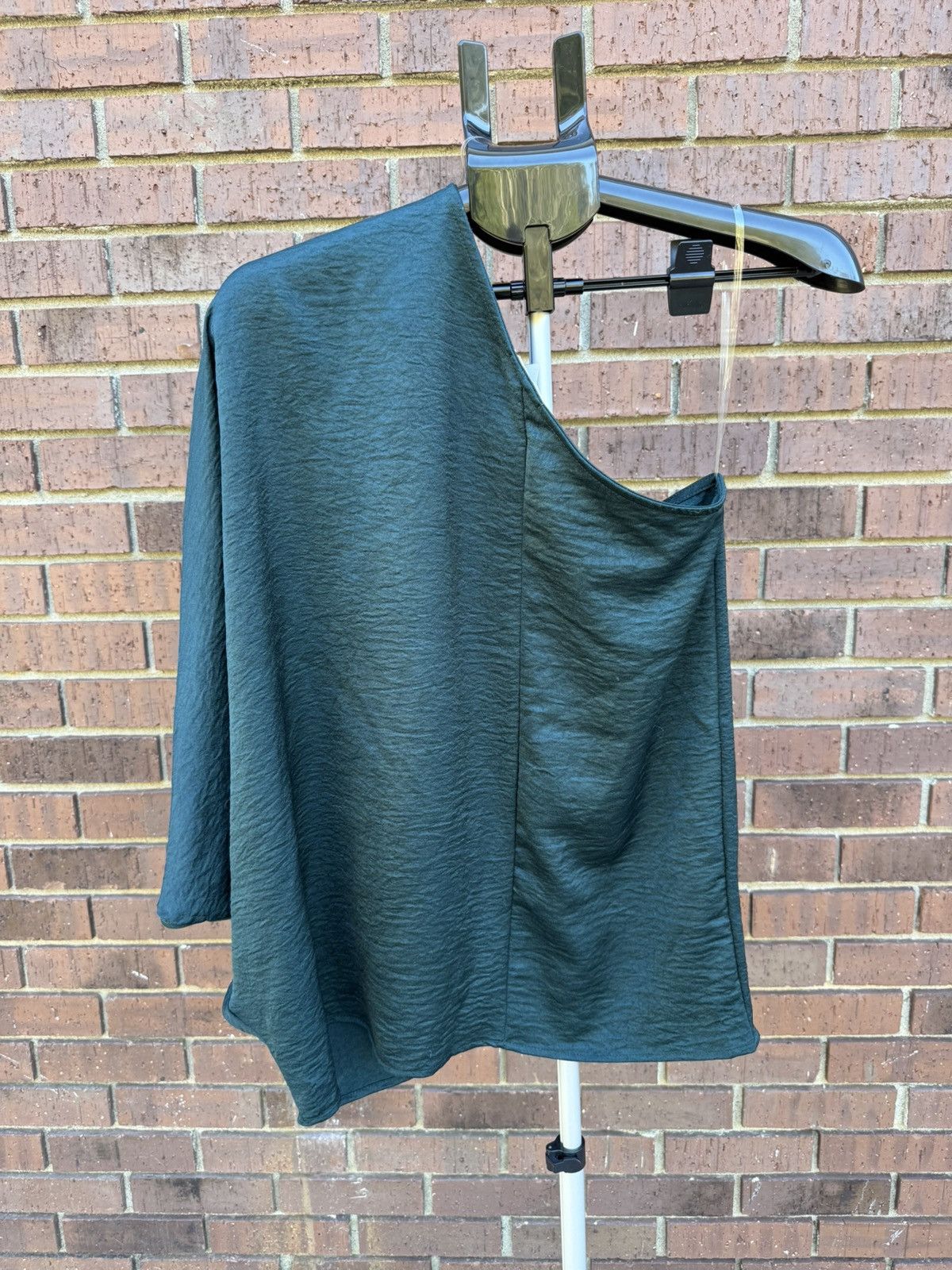 Other Entro One Shoulder Drape Top Poncho Blouse Dark Forest Green Size M / US 6-8 / IT 42-44 - 3 Thumbnail