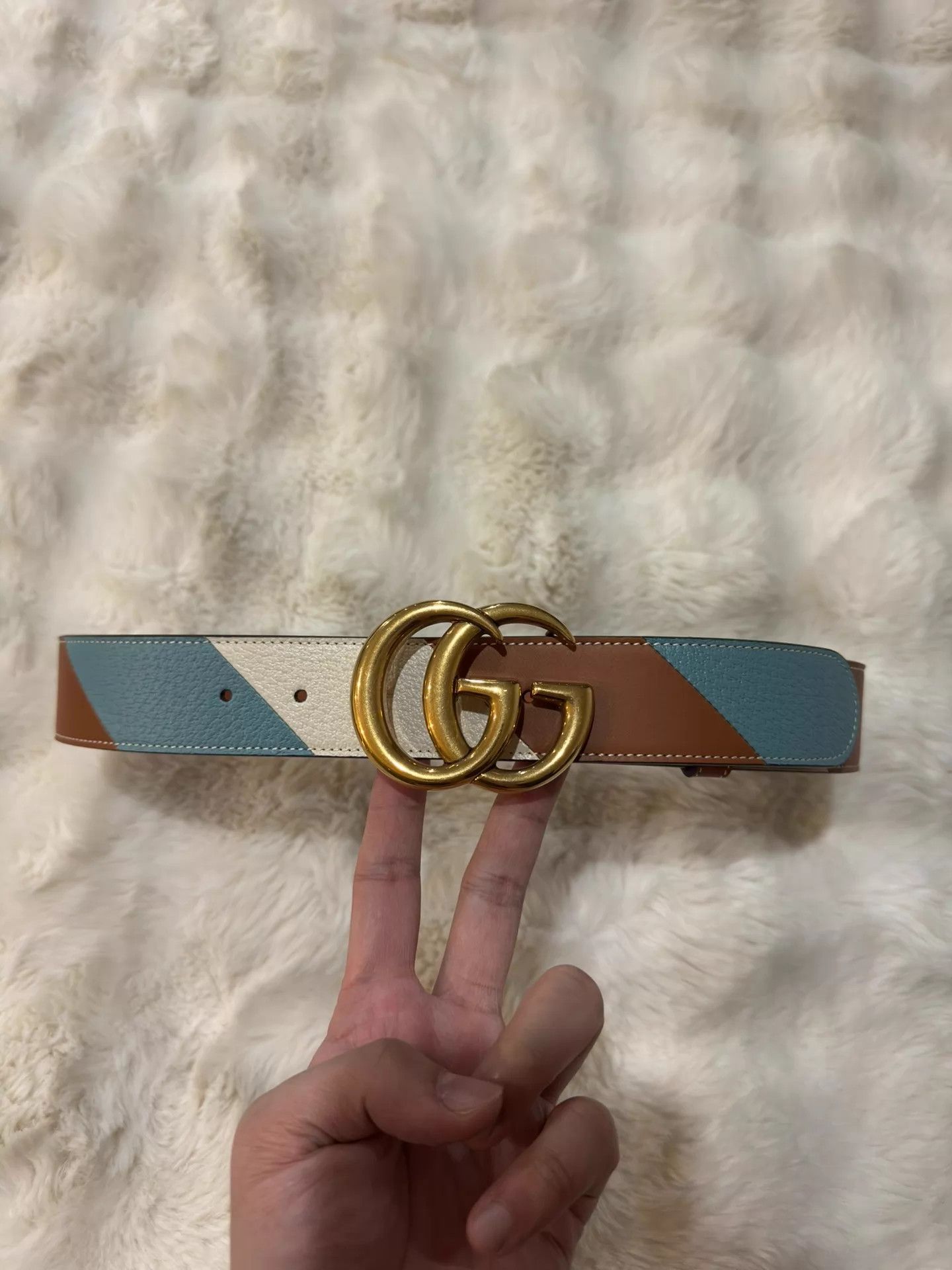 Gucci Gucci Color Blocked Double G Gold Buckle Belt Size ONE SIZE - 1 Thumbnail