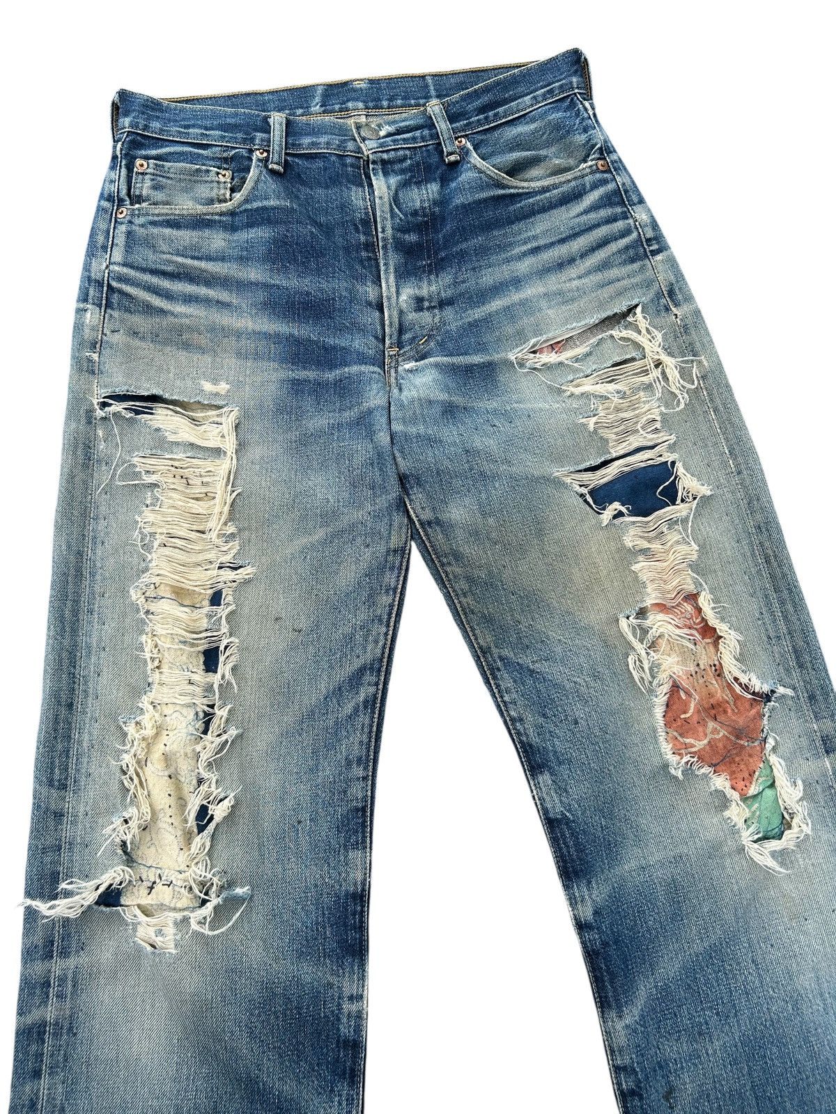 Kapital Thrashed Vintage Levis big E Selvedge Repair Denim Jeans Size US 32 / EU 48 - 2 Thumbnail