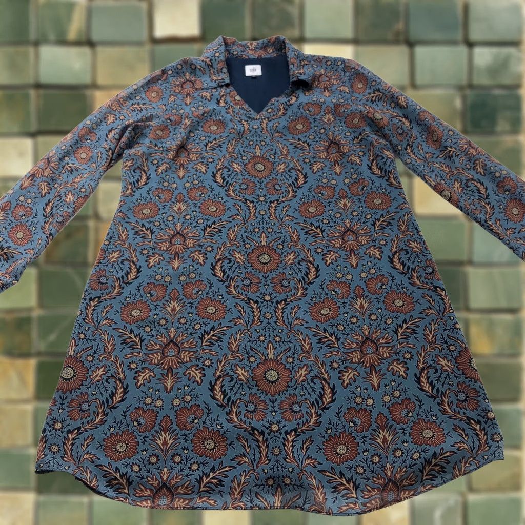 Vintage Cabi Dress Medium Provincial Tunic Shirt All Over Print Blue Brown MINT 3295 Size M / US 6-8 / IT 42-44 - 1 Thumbnail