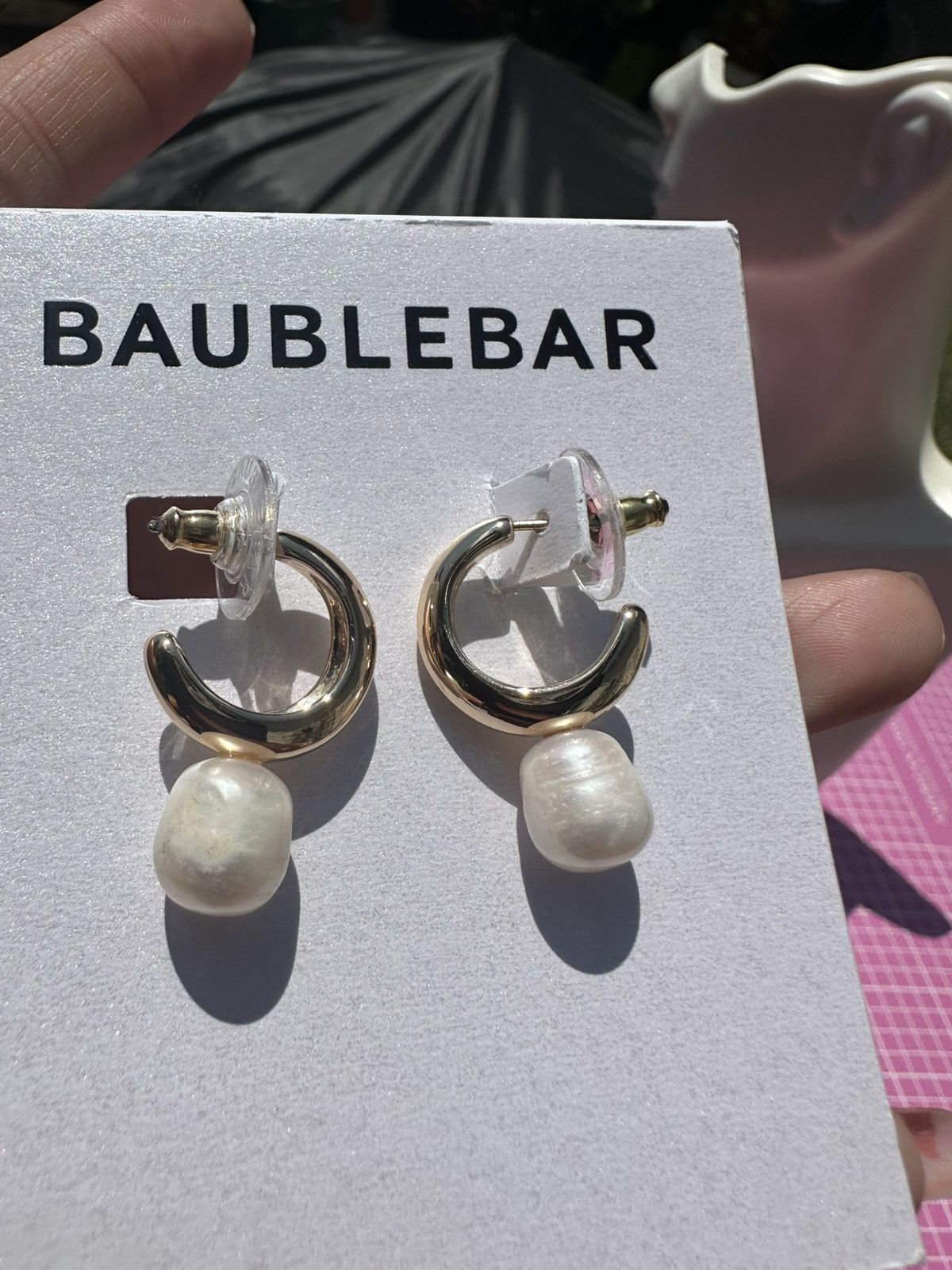 Designer Baublebar gold tone open loops white pearl drops earrings Size ONE SIZE - 2 Thumbnail