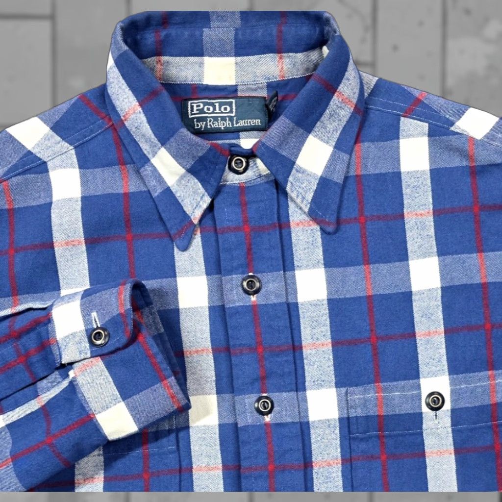 Polo Ralph Lauren VINTAGE Polo Ralph Lauren Shirt Mens M Blue Plaid Naval RLPC Work Flannel Chinstrap Button-Up Size US M / EU 48-50 / 2 - 1 Thumbnail