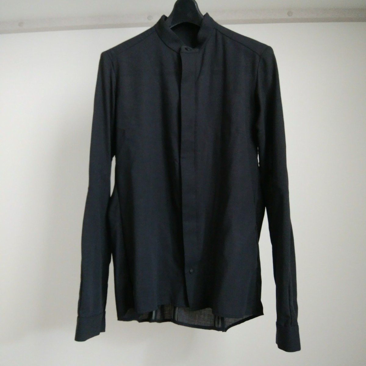 image of Devoa Band Collar Button Up in Black, Men's (Size Medium)