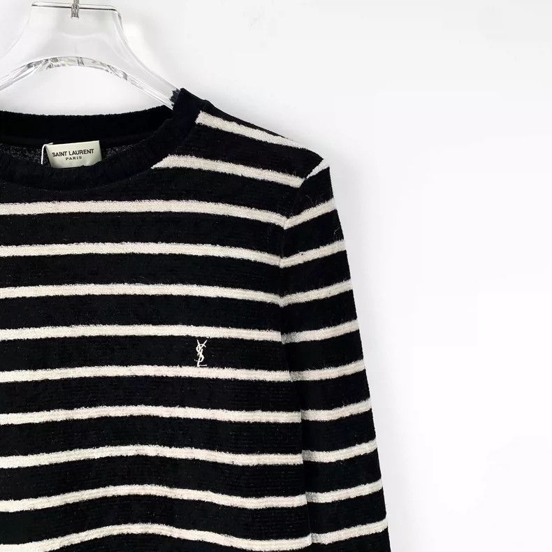 Saint Laurent Paris Saint Laurent Color-block logo embroidered striped crewneck Size US M / EU 48-50 / 2 - 3 Thumbnail