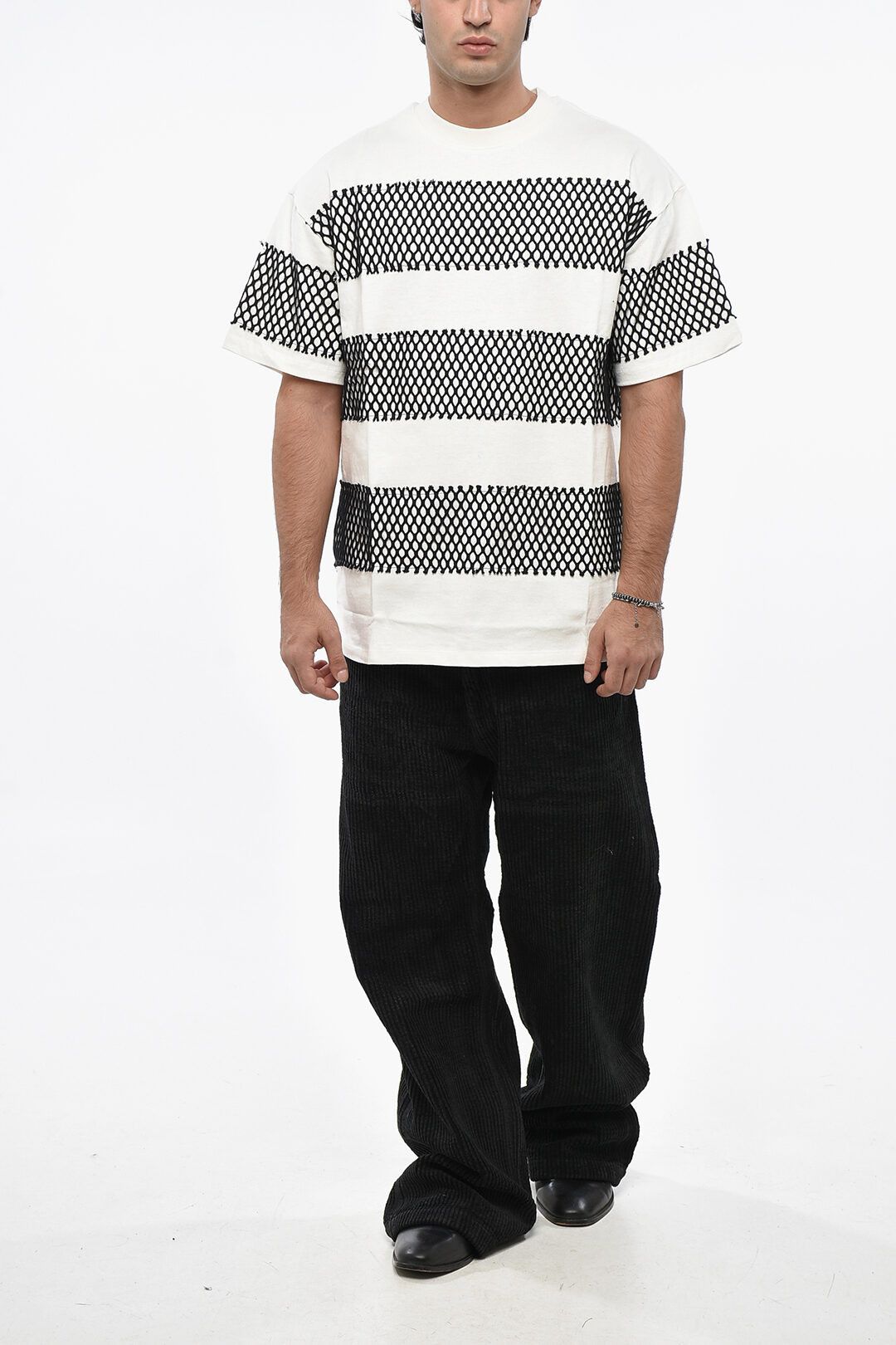 MSGM og1mm1125 Crewneck Cotton Jersey T-Shirt in White/Black Size US XS / EU 42 / 0 - 4 Thumbnail