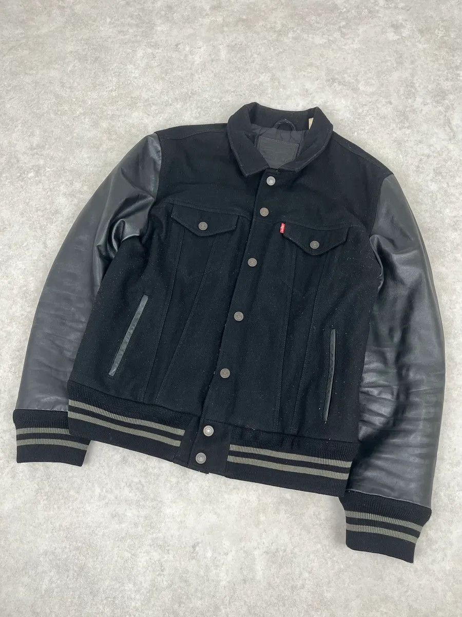 Levi's 2000s Levi’s Leather & Wool Teddy Black Bomber Jacket Size US M / EU 48-50 / 2 - 4 Thumbnail