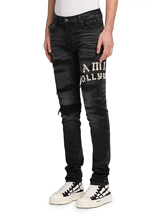 Amiri os11x1225 Hollywood Appliqué Thrasher Repaired Skinny Jeans Size US 36 / EU 52 - 6 Thumbnail
