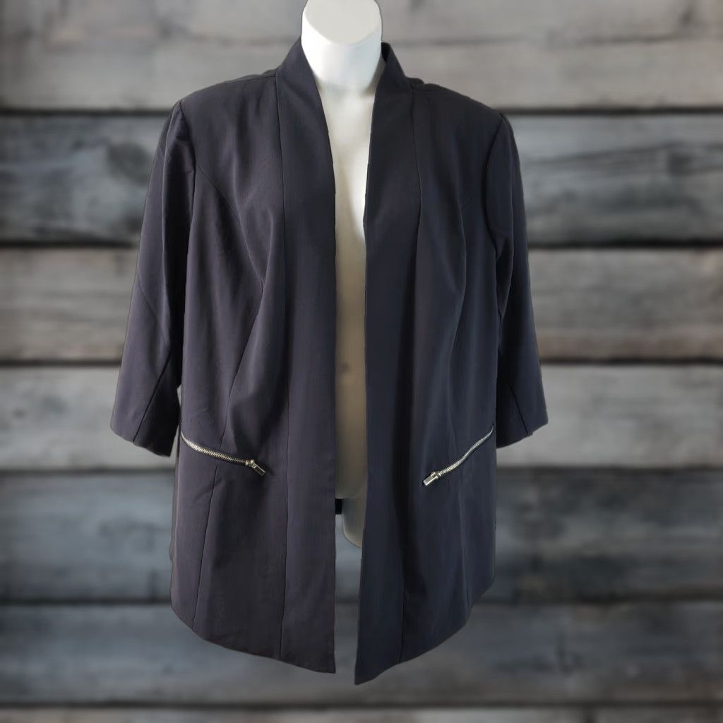 Vintage Lane Bryant Womens Zip Pockets Tailored Stretch Jacket Sz 26 Blue 3/4 Sleeve Shirt Womens Size 4XL / US 24-26 - 1 Thumbnail