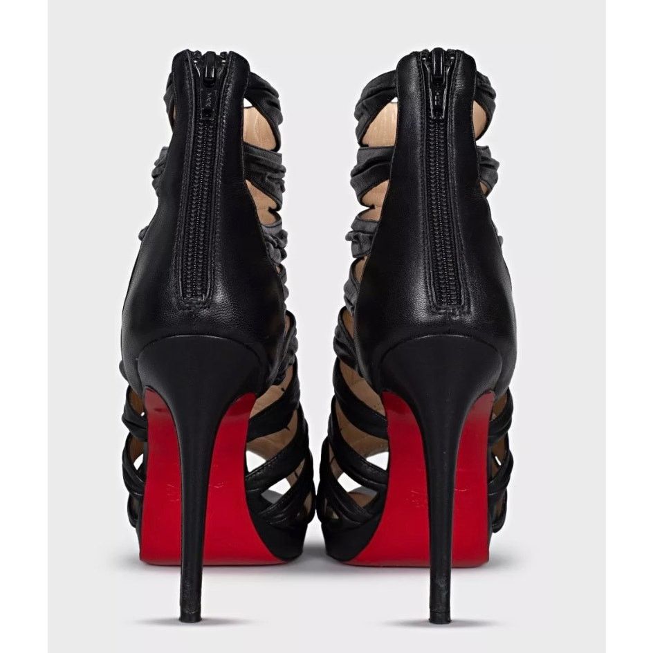 Christian Louboutin Christian Louboutin Black Leather Striped Pumps 36.5 Size US 6.5 / IT 36.5 - 4 Thumbnail